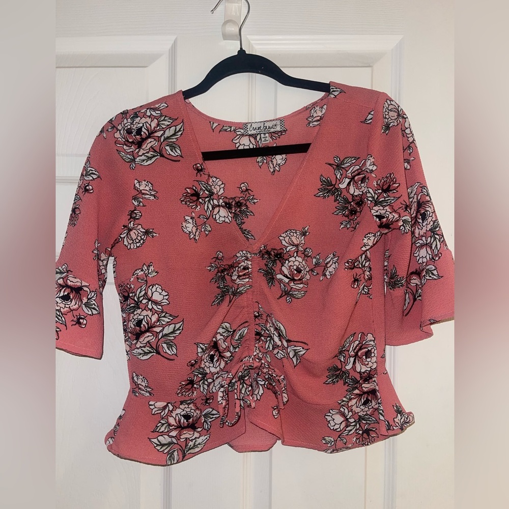 Dressy Floral Draw String Cropped Top